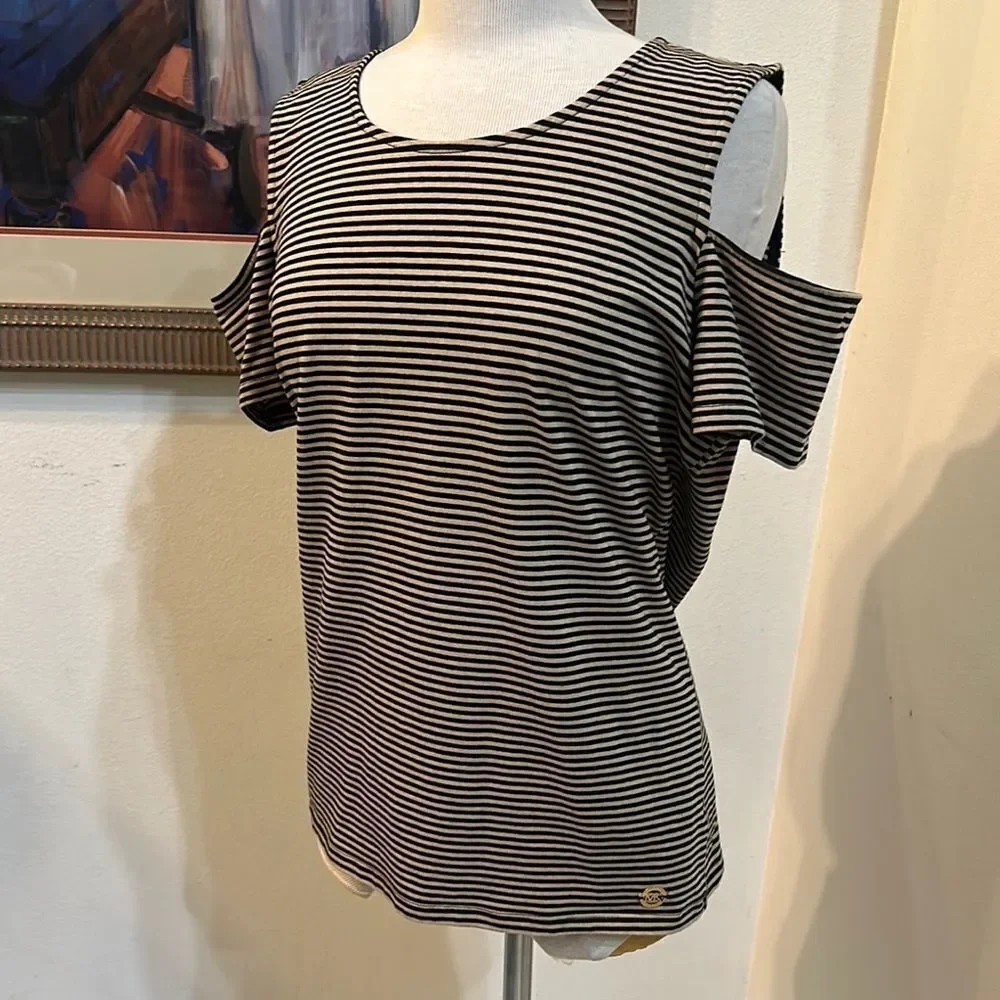 Michael Kors Striped Open Shoulder Women's Top Size XL